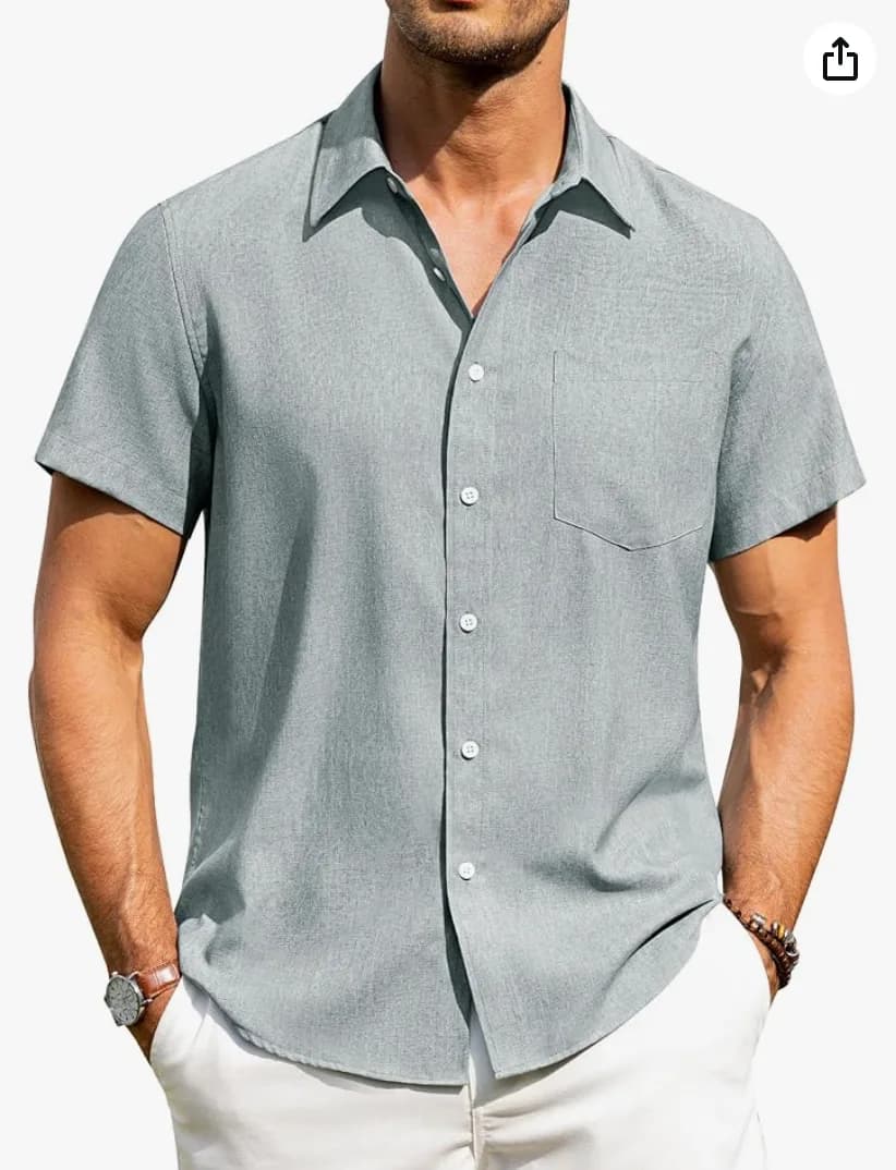 Alimens & Gentle Camisas de Lino para Hombre de Manga Corta con Botones sin Arrugas Casuales para Vacaciones Playa Tops de Verano