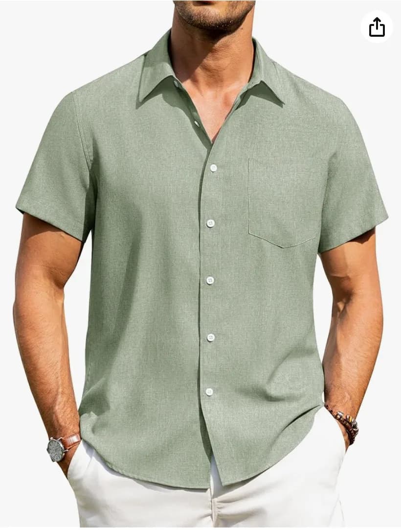Alimens & Gentle Camisas de Lino para Hombre de Manga Corta con Botones sin Arrugas Casuales para Vacaciones Playa Tops de Verano
